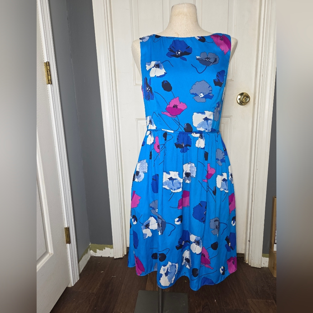 Adrianna Papell Floral Blue Sleeveless Dress Womens Size 10